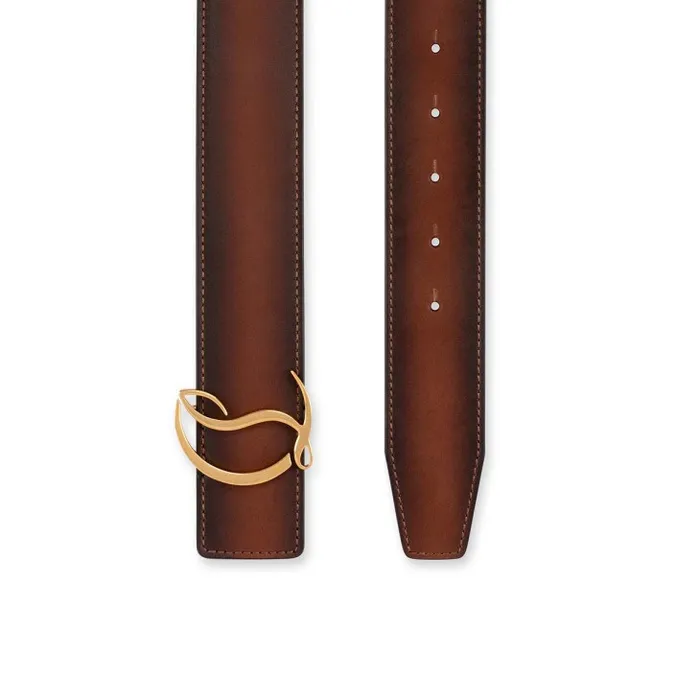 Men CL Logo Belt 8211 Patinated Calf Leather 8211 Havane Christian Louboutin Belts
