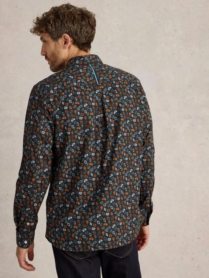 Men Clock Printed Shirt Navy Print White Stuff Shirts Men Clock Printed Shirt Navy Print White Stuff Shirts