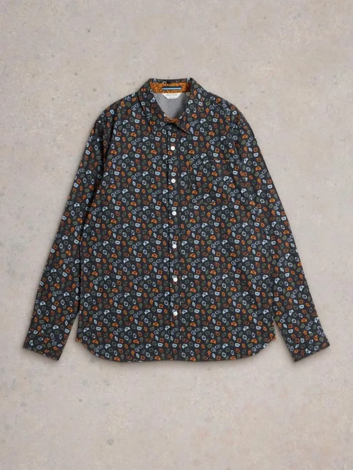 Men Clock Printed Shirt Navy Print White Stuff Shirts Men Clock Printed Shirt Navy Print White Stuff Shirts