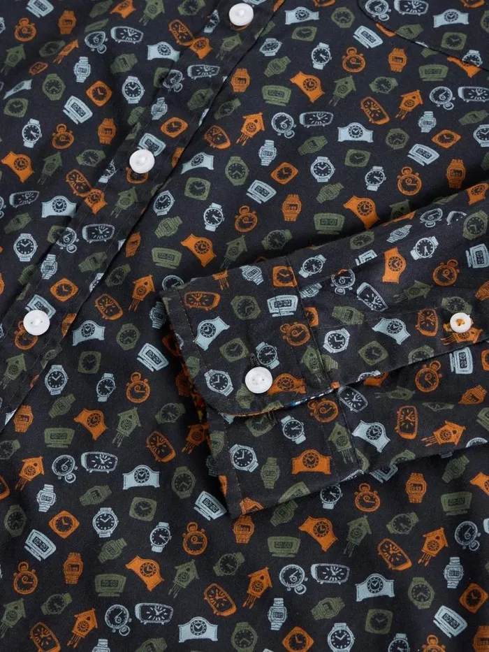 Men Clock Printed Shirt Navy Print White Stuff Shirts Men Clock Printed Shirt Navy Print White Stuff Shirts