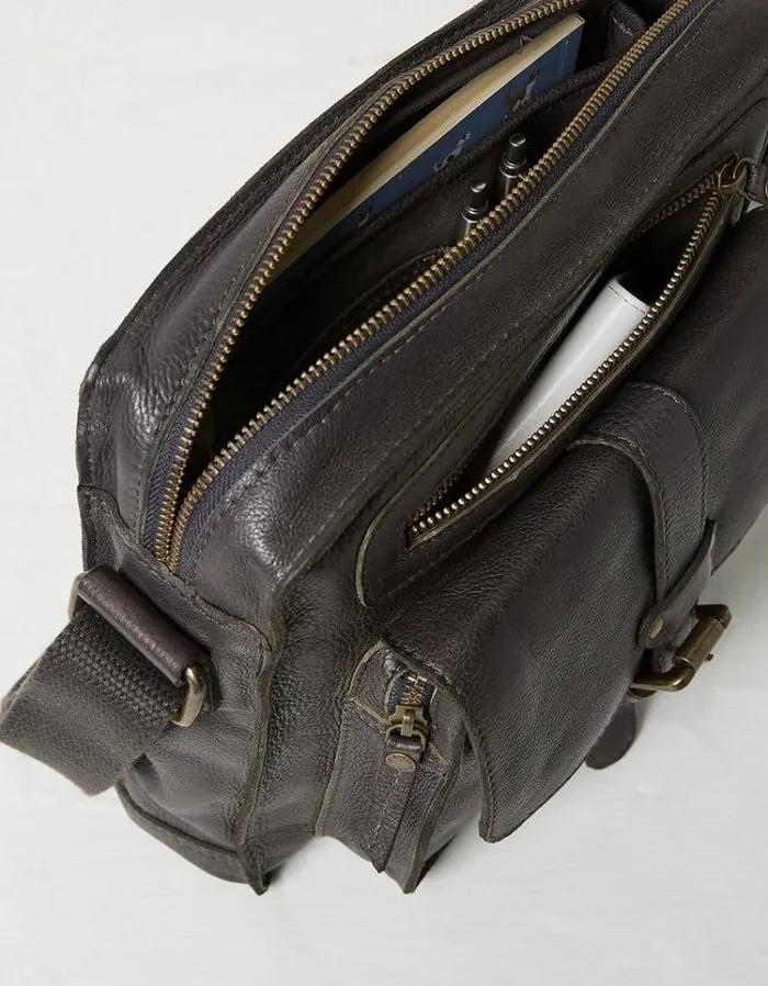 Men FatFace Bags and Wallets Bramdean Leather Crossbody Bag Charcoal Grey