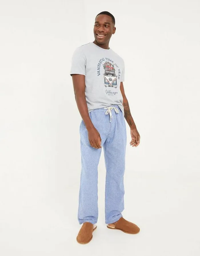 Men FatFace Men039s Sale Brushed Twill Pajama Bottoms Mid Blue