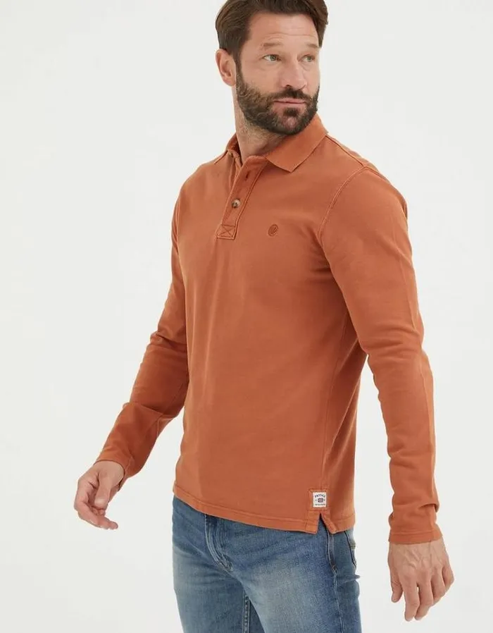 Men FatFace Men039s Sale Long Sleeve Pique Polo Washed Orange