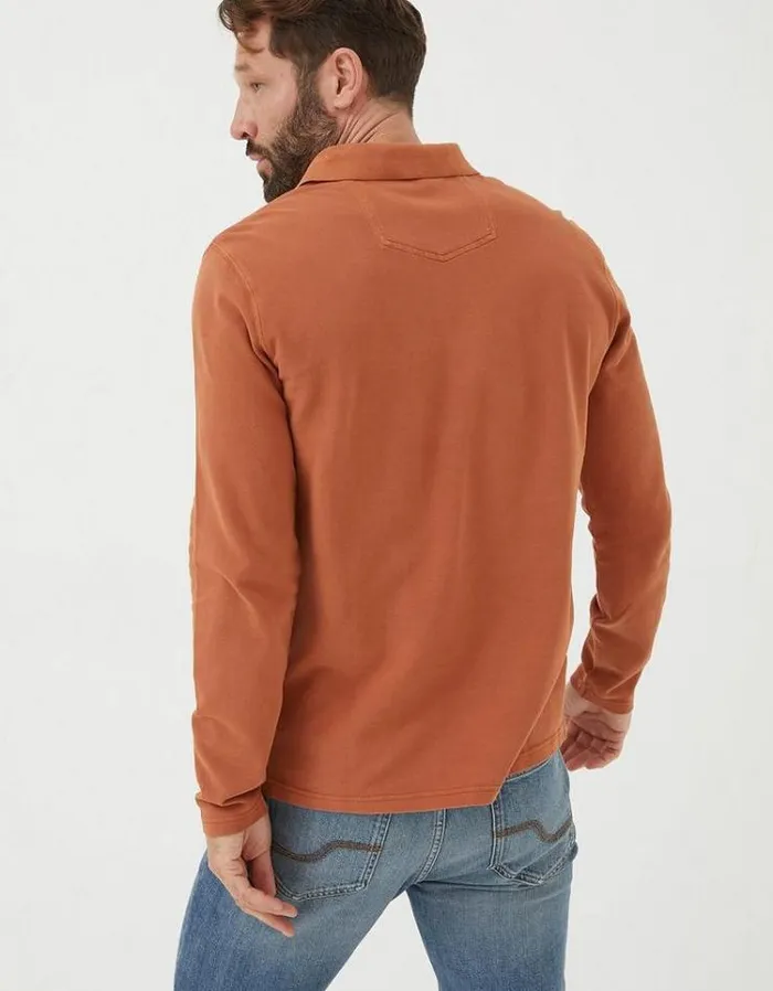 Men FatFace Men039s Sale Long Sleeve Pique Polo Washed Orange