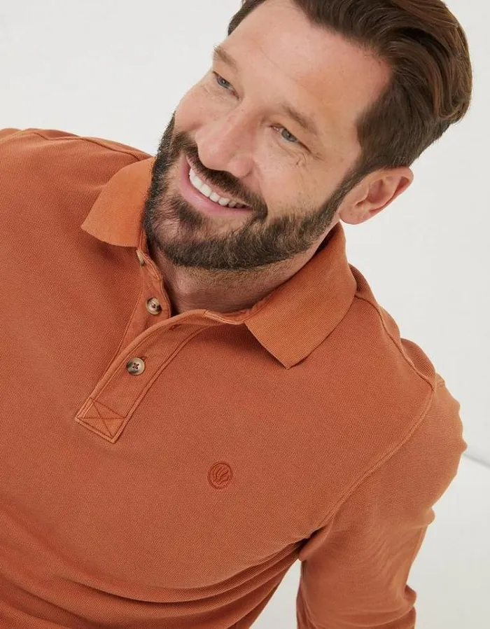 Men FatFace Men039s Sale Long Sleeve Pique Polo Washed Orange