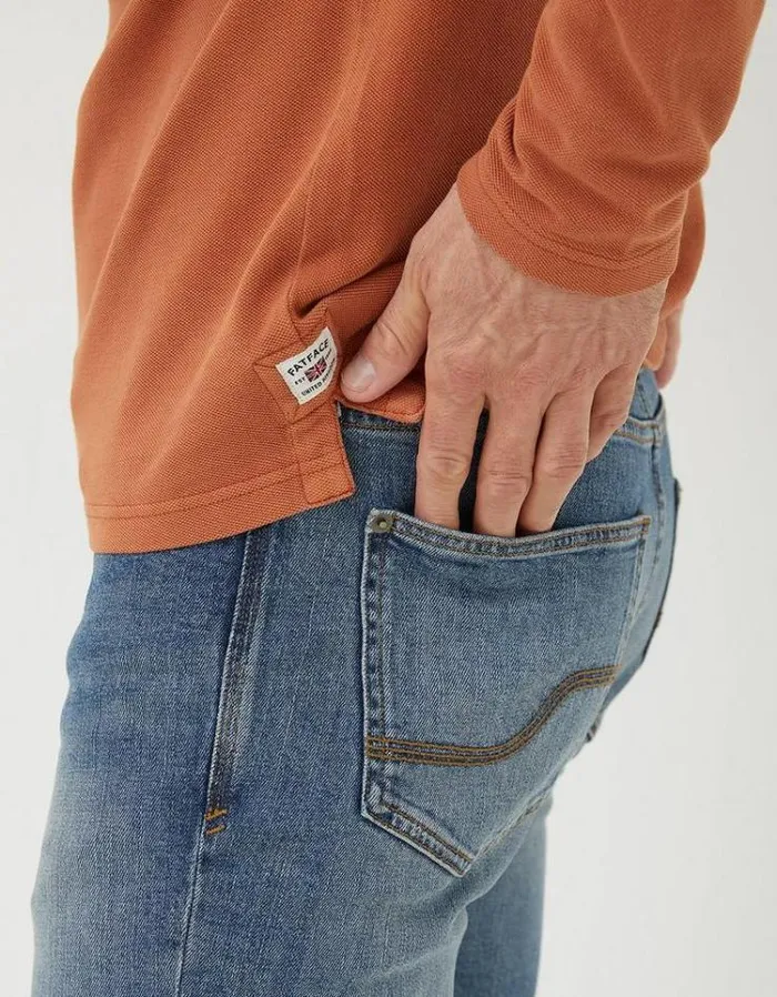 Men FatFace Men039s Sale Long Sleeve Pique Polo Washed Orange
