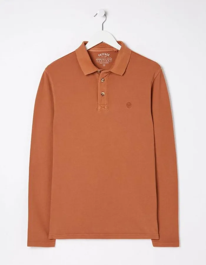 Men FatFace Men039s Sale Long Sleeve Pique Polo Washed Orange
