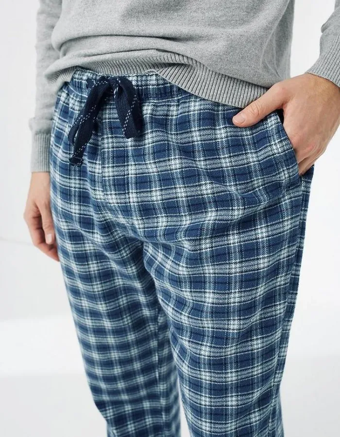 Men FatFace Men039s Sale Somerton Checked PJ Bottoms Sea Blue