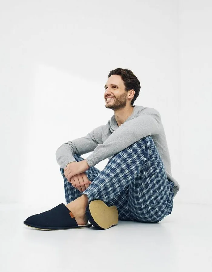 Men FatFace Men039s Sale Somerton Checked PJ Bottoms Sea Blue