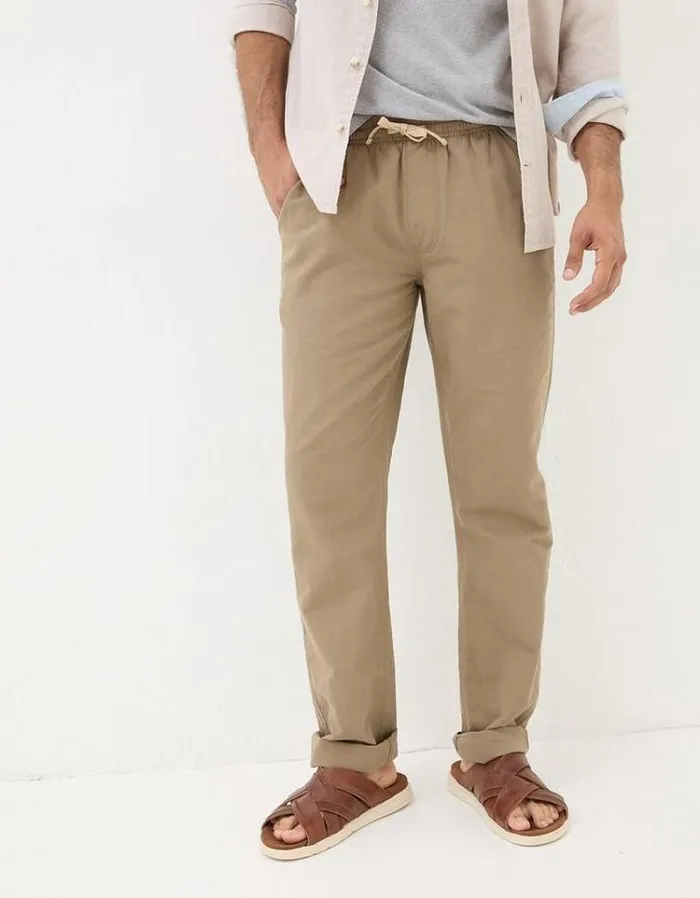 Men FatFace Pants and Chinos Straight Cotton Linen Pants Stone