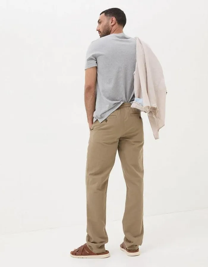 Men FatFace Pants and Chinos Straight Cotton Linen Pants Stone