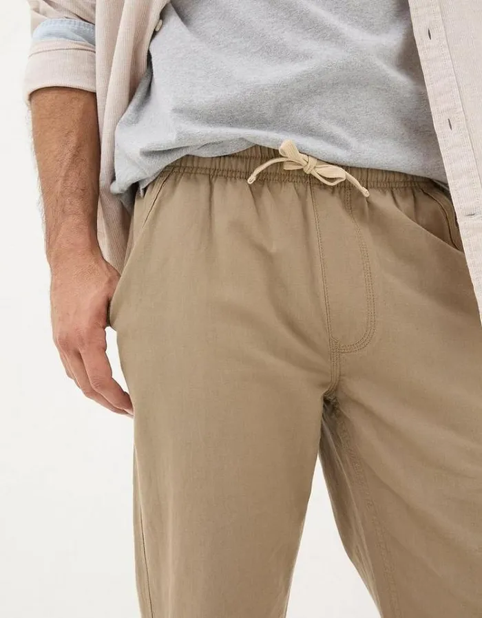 Men FatFace Pants and Chinos Straight Cotton Linen Pants Stone