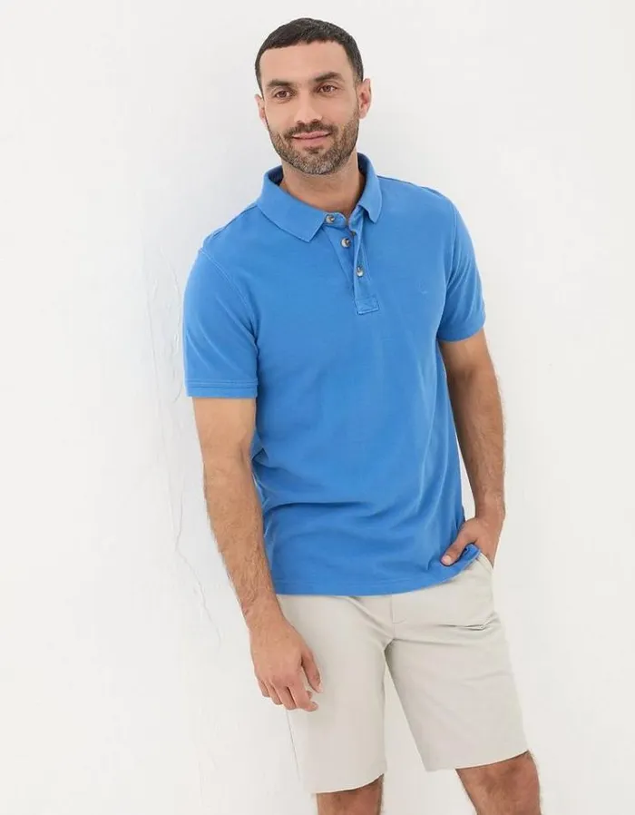 Men FatFace Polo Shirts Organic Cotton Pique Polo Bright Blue