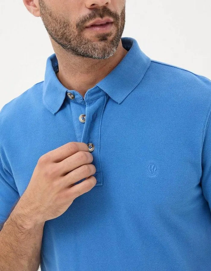 Men FatFace Polo Shirts Organic Cotton Pique Polo Bright Blue