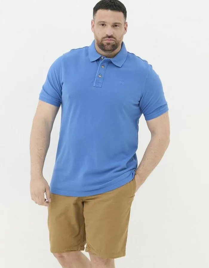 Men FatFace Polo Shirts Organic Cotton Pique Polo Bright Blue