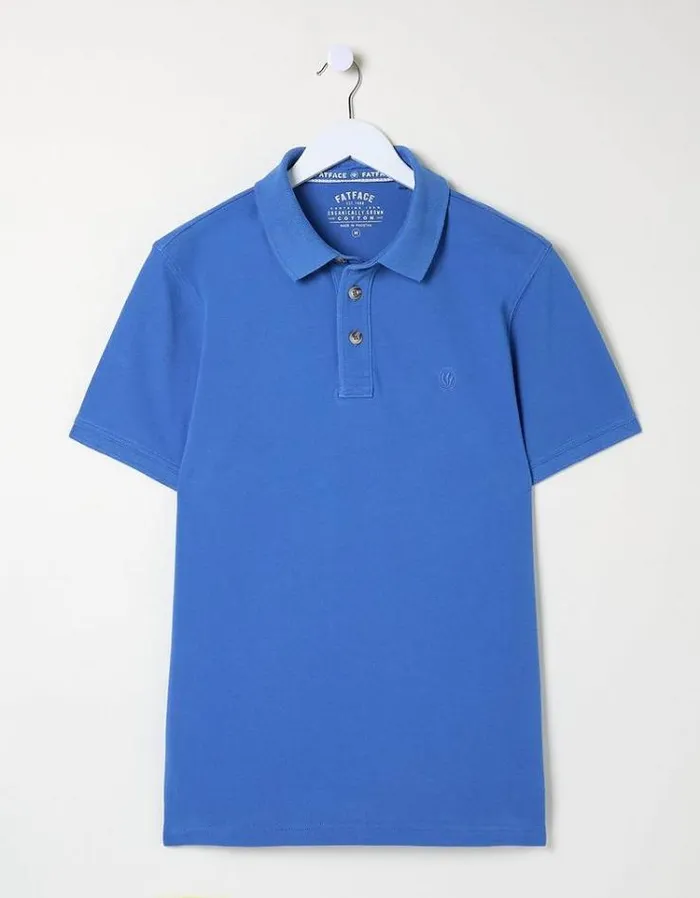 Men FatFace Polo Shirts Organic Cotton Pique Polo Bright Blue