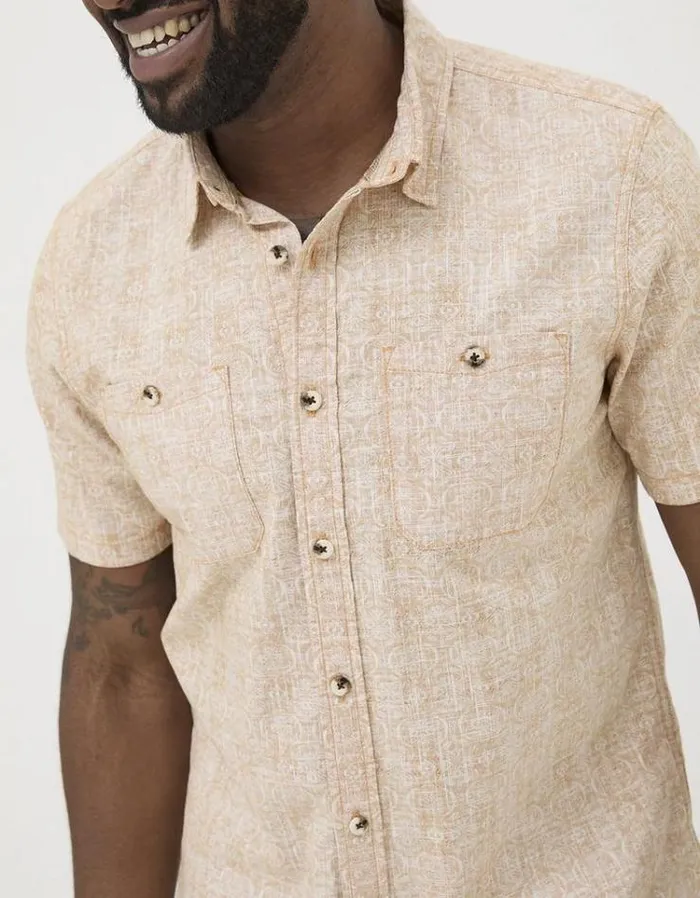 Men FatFace Shirts Beckley Tile Print Shirt Yellow