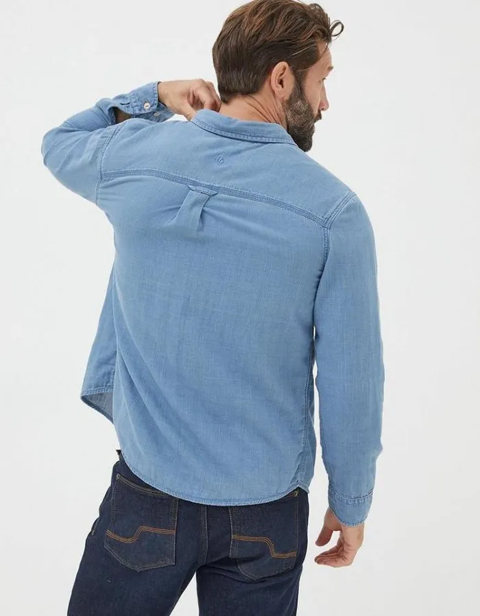 Men FatFace Shirts Drayton Indigo Shirt Light Denim Blue