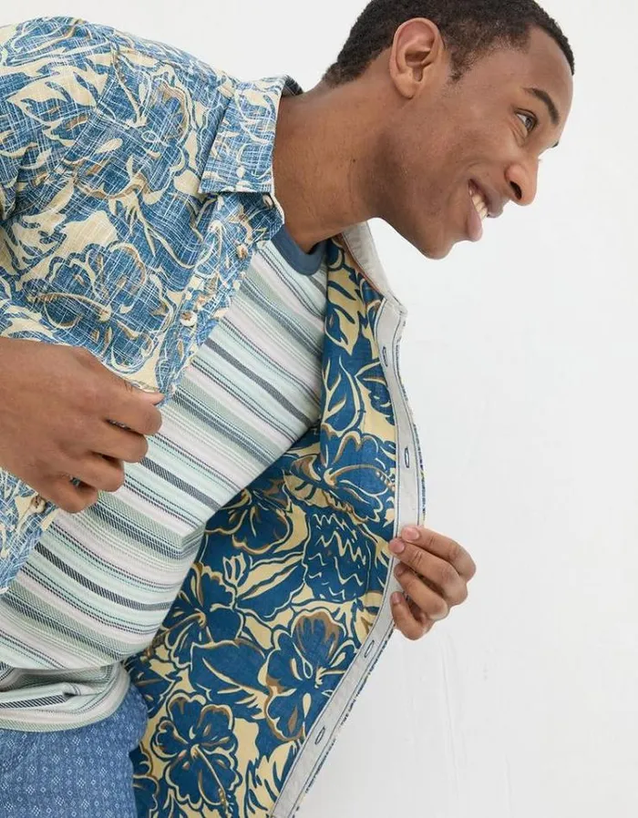 Men FatFace Shirts Vintage Tropical Print Shirt Blue