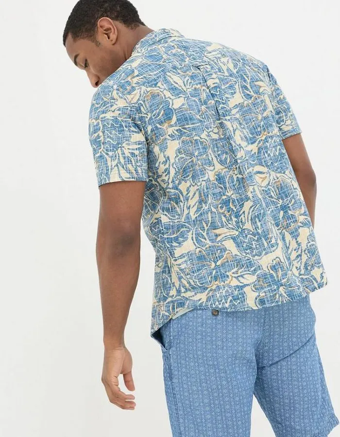 Men FatFace Shirts Vintage Tropical Print Shirt Blue