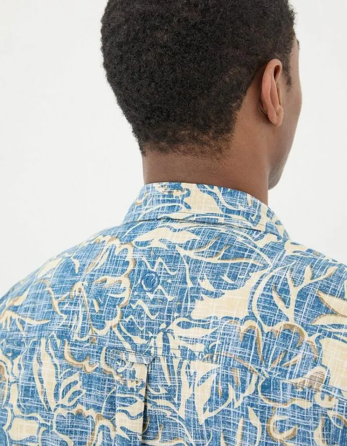 Men FatFace Shirts Vintage Tropical Print Shirt Blue