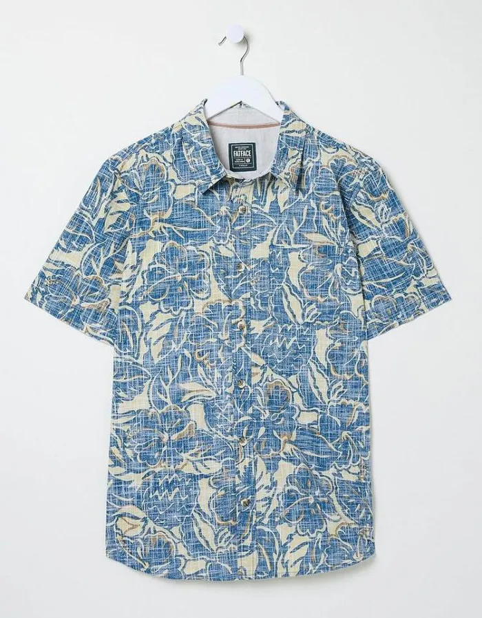 Men FatFace Shirts Vintage Tropical Print Shirt Blue