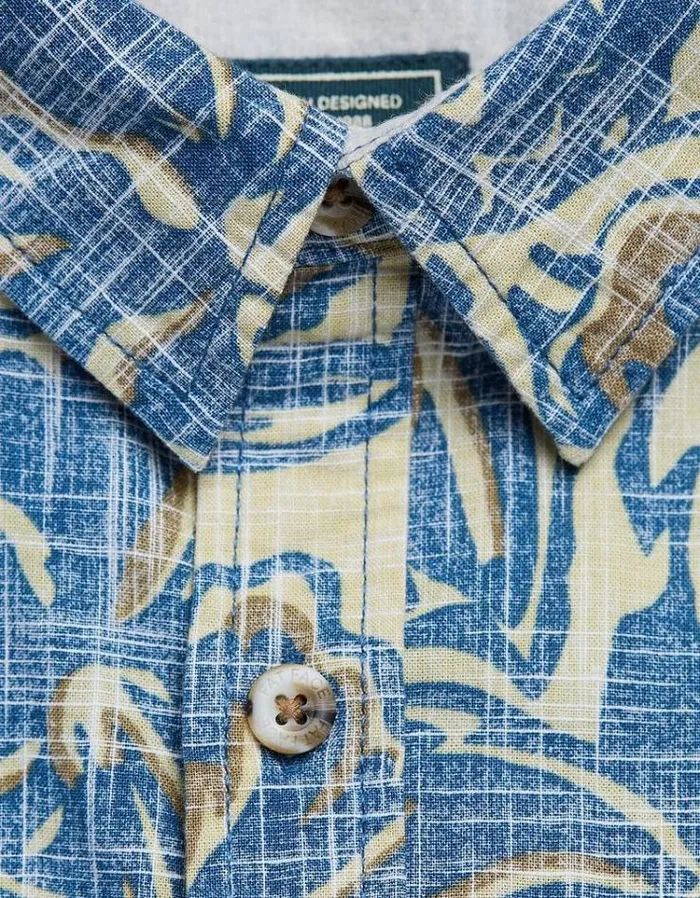 Men FatFace Shirts Vintage Tropical Print Shirt Blue