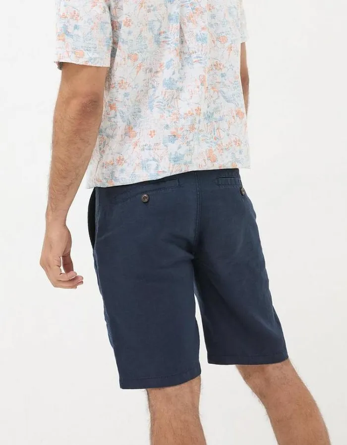 Men FatFace Shorts Linen Flat Front Chino Shorts Navy