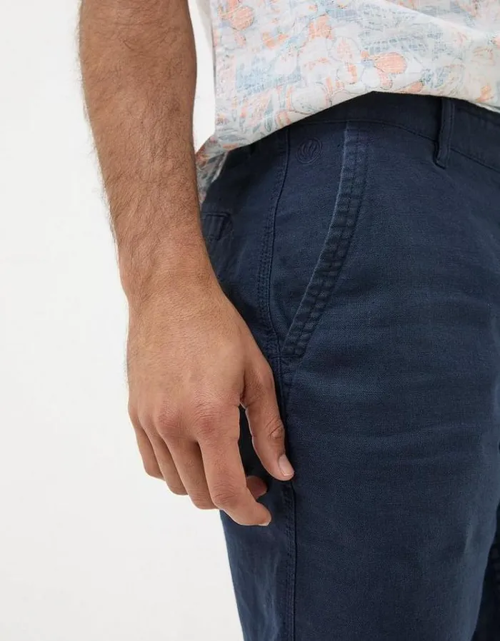 Men FatFace Shorts Linen Flat Front Chino Shorts Navy