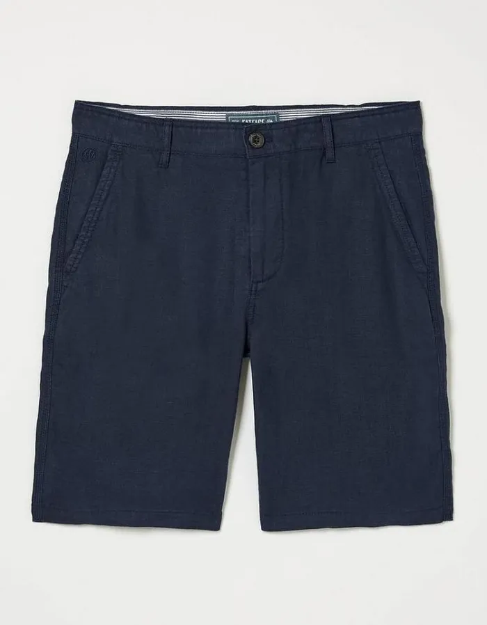 Men FatFace Shorts Linen Flat Front Chino Shorts Navy