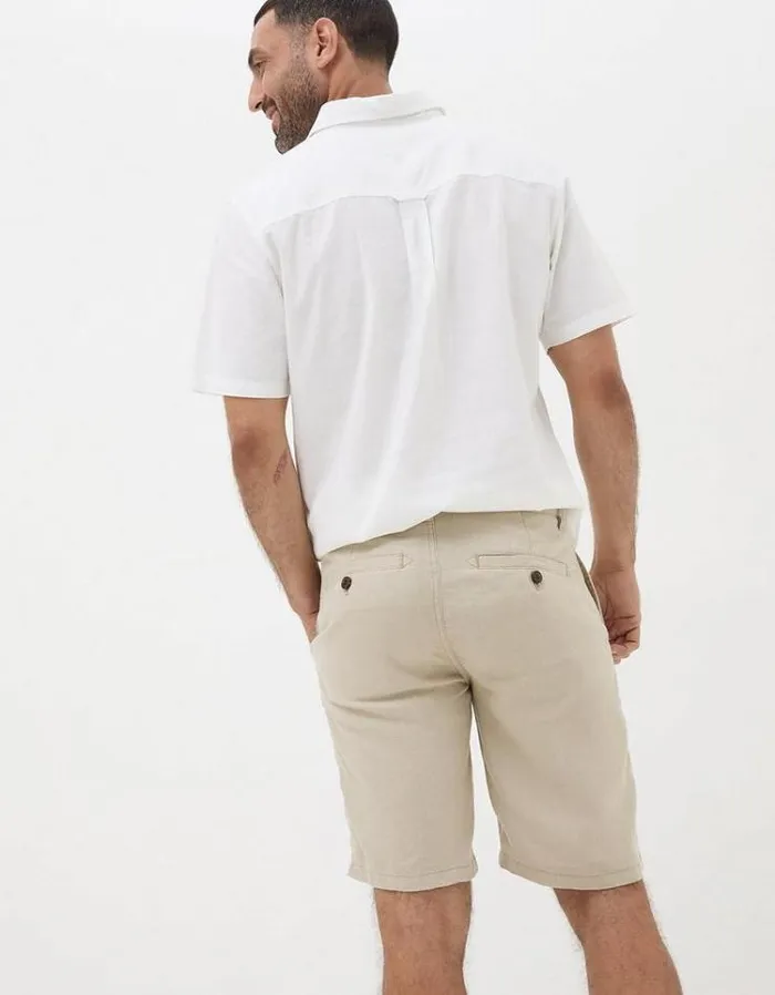 Men FatFace Shorts Linen Flat Front Chino Shorts Stone