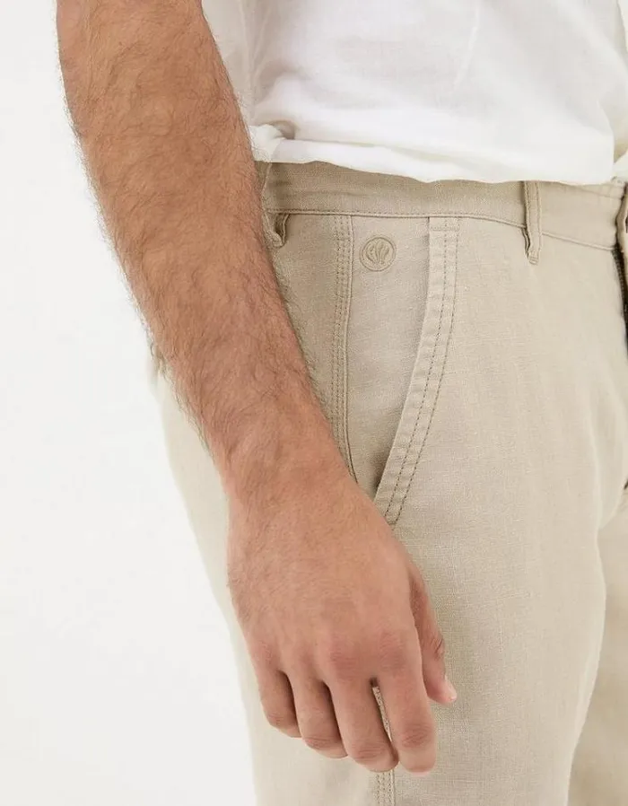 Men FatFace Shorts Linen Flat Front Chino Shorts Stone