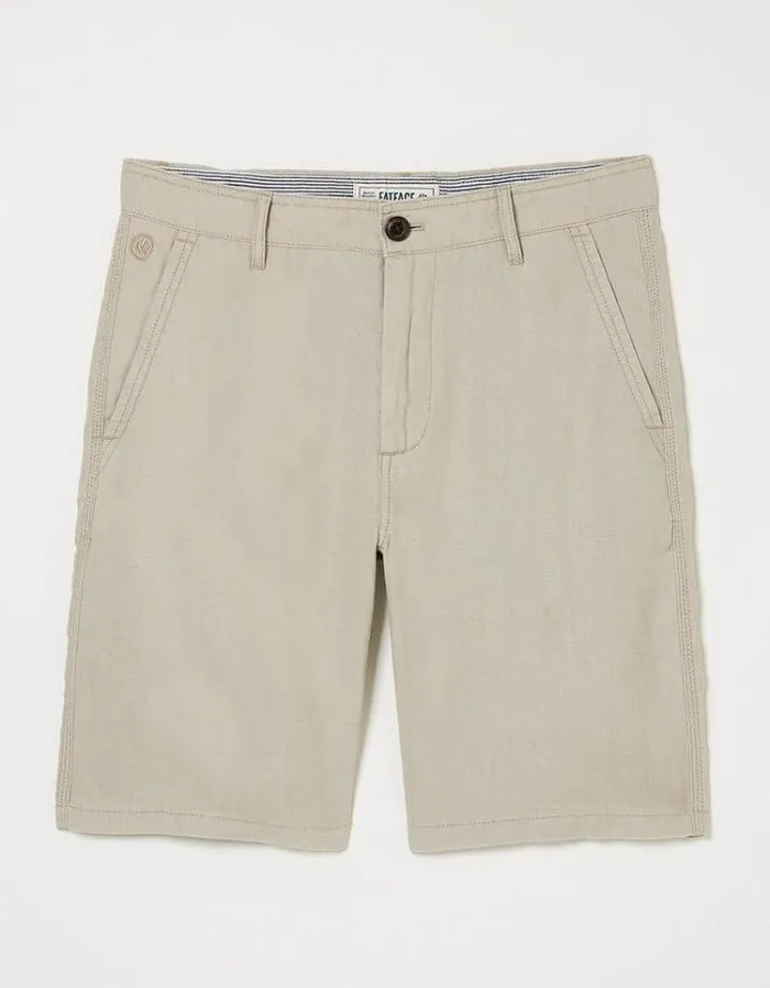 Men FatFace Shorts Linen Flat Front Chino Shorts Stone