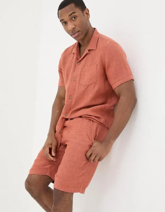 Men FatFace Shorts Seaton Linen Pull On Shorts Burnt Orange