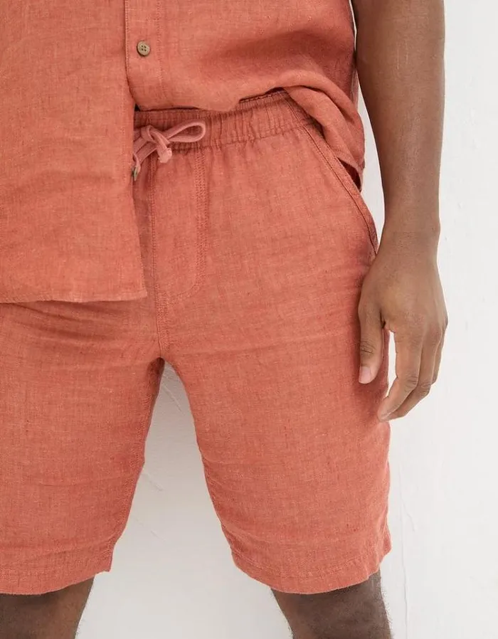 Men FatFace Shorts Seaton Linen Pull On Shorts Burnt Orange