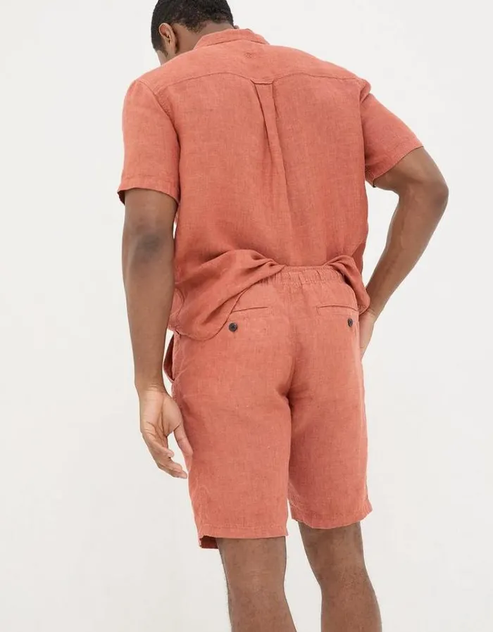 Men FatFace Shorts Seaton Linen Pull On Shorts Burnt Orange