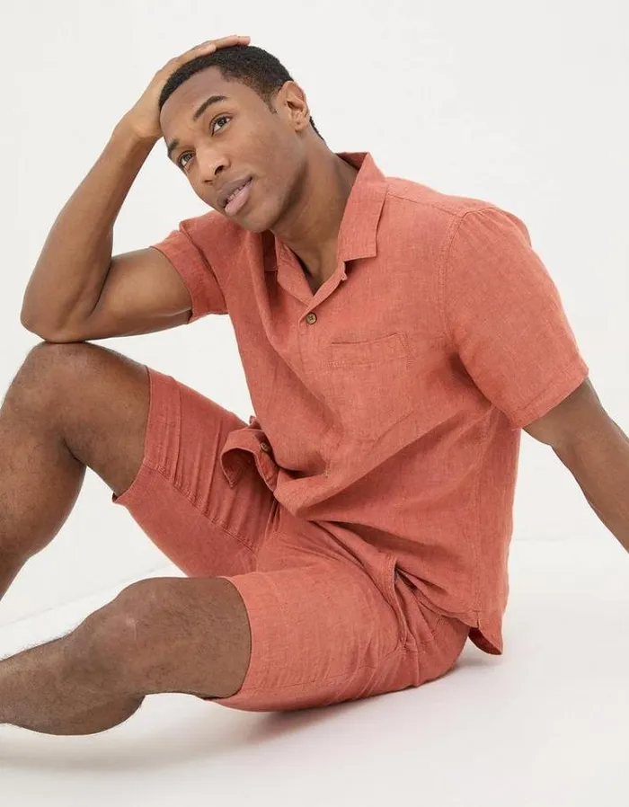 Men FatFace Shorts Seaton Linen Pull On Shorts Burnt Orange