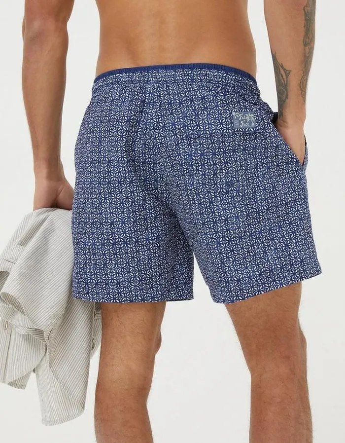 Men FatFace Swimwear Trevose Tile Print Swim Shorts Navy