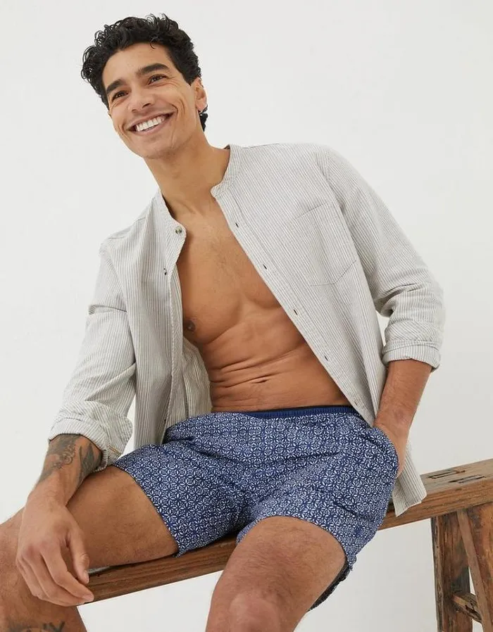 Men FatFace Swimwear Trevose Tile Print Swim Shorts Navy