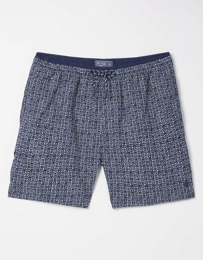 Men FatFace Swimwear Trevose Tile Print Swim Shorts Navy