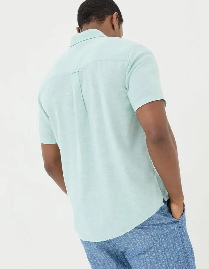 Men FatFace Vacation Shop Bugle Linen Cotton Shirt Turquoise Blue
