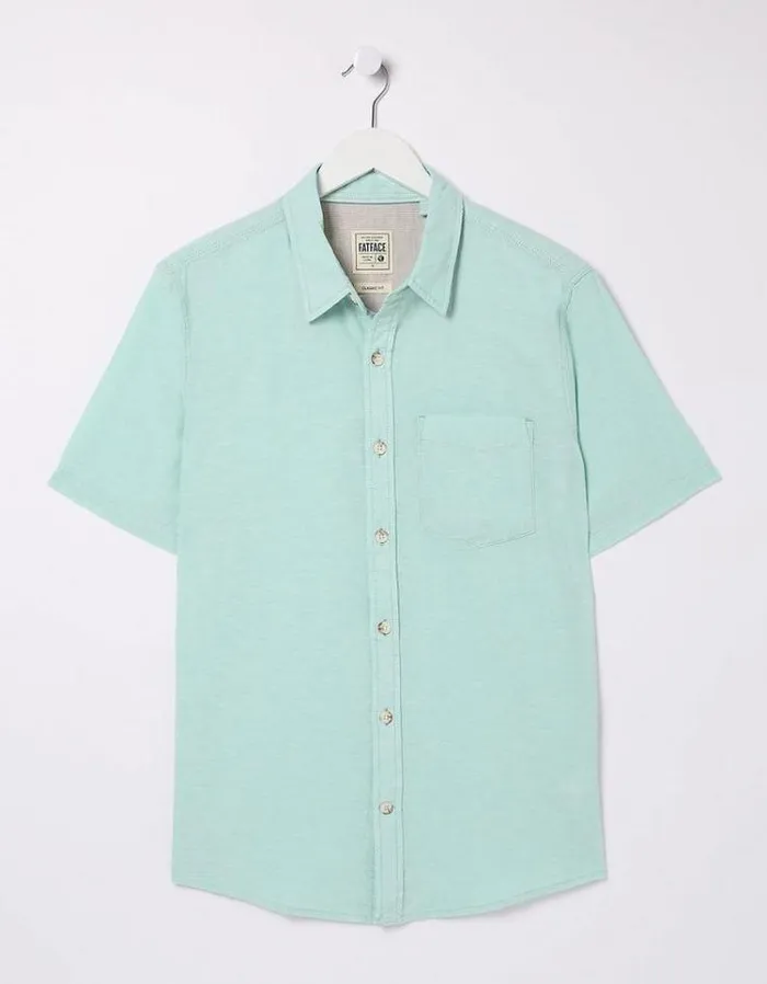 Men FatFace Vacation Shop Bugle Linen Cotton Shirt Turquoise Blue