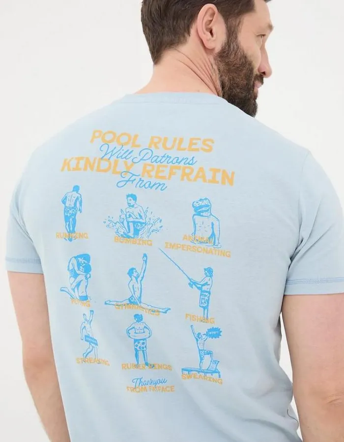 Men FatFace Vacation Shop Pool Rules TShirt Light Blue