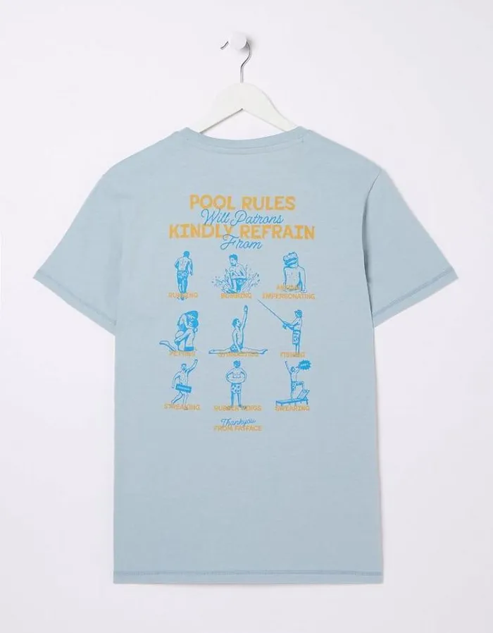Men FatFace Vacation Shop Pool Rules TShirt Light Blue