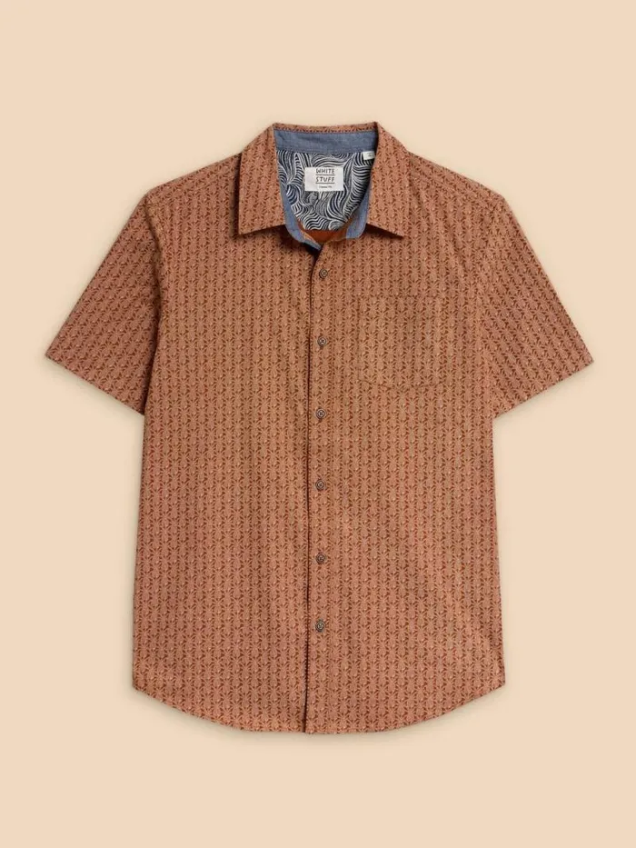 Men Geo Pineapple Printed SS Shirt Orange Print White Stuff Shirts