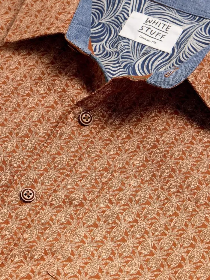 Men Geo Pineapple Printed SS Shirt Orange Print White Stuff Shirts