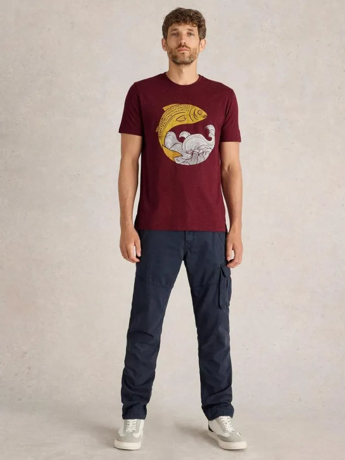 Men Gone Fishing Graphic Tee Plum Purple Print White Stuff TShirts