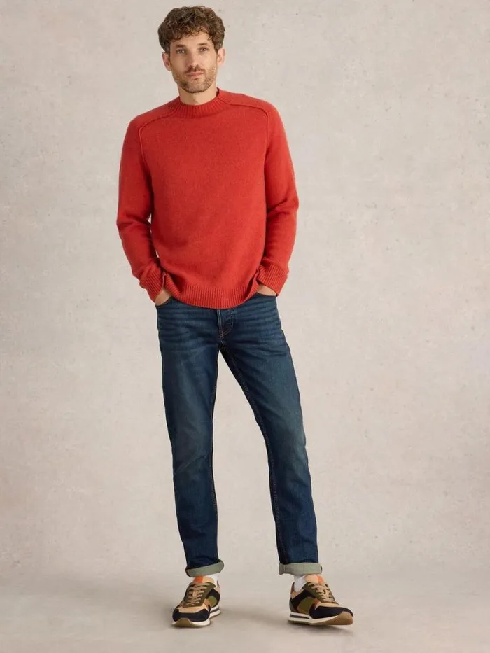 Men Lambswool Mock Neck Jumper Mid Red White Stuff Knitwear