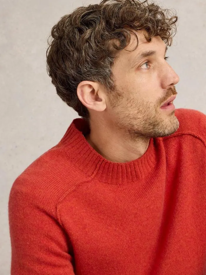 Men Lambswool Mock Neck Jumper Mid Red White Stuff Knitwear
