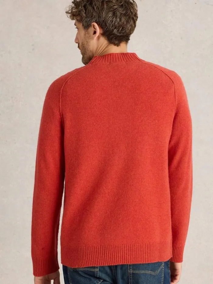 Men Lambswool Mock Neck Jumper Mid Red White Stuff Knitwear